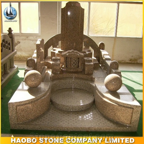 Polished Japanese Tombstone with Cemetery Lantern, Asian Gravestone