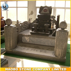 Polished Japanese Tombstone with Cemetery Lantern, Asian Gravestone