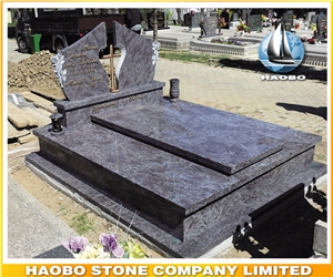 Quality Polished Lilac Granite Tombstone with Cross Full Cover Memorial Double