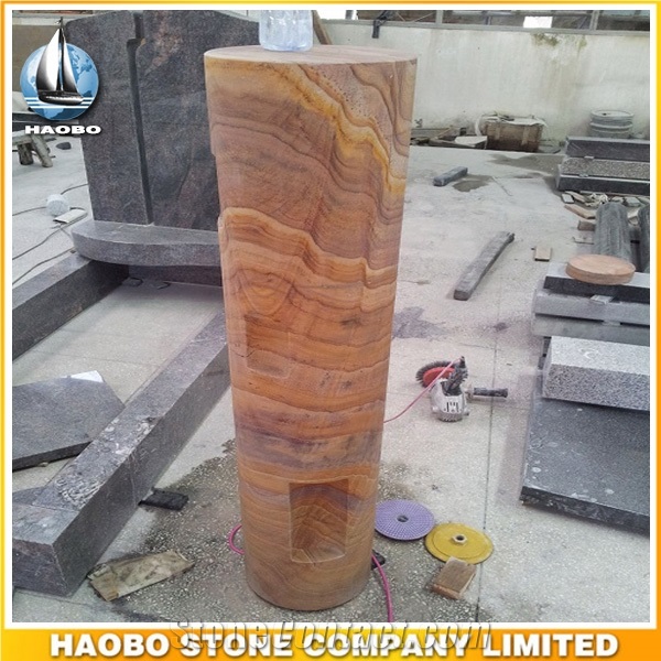 Rainbow Red Sandstone Pillar Monument, Custom Design Headstone