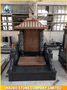 Red Granite Chinese Monument with Line Engraving Red Granite Chinese Monument with Line Engraving