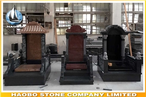 Red Granite Chinese Monument with Line Engraving