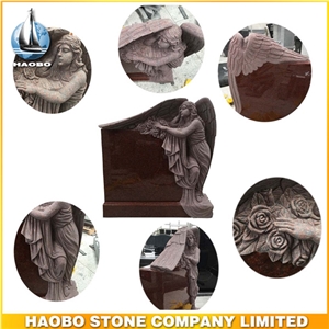 Red Granite Hand Carved Headstone and Monument Angel Design