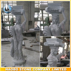 Roman Columns, Gray Granite Roman Greek Column with Sculptures