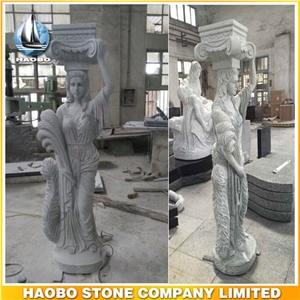 Roman Columns, Gray Granite Roman Greek Column with Sculptures