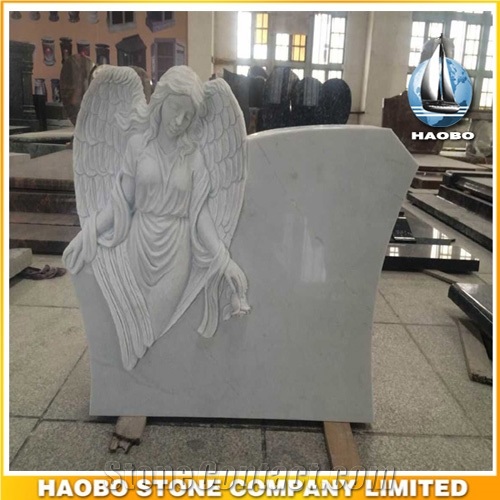 Top Quality White Marble Carved Angel Cemetery Monument Polished