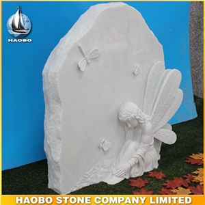Top Quality White Marble Carved Angel Cemetery Monument Polished