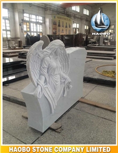 White Marble Headstone and Monument with Full Carved Angel