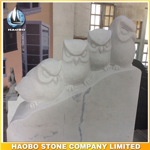 White Marble Headstone Custom Design Owl Caraved Headstone, Angry Birds Pet Monuments Upright Gravestones