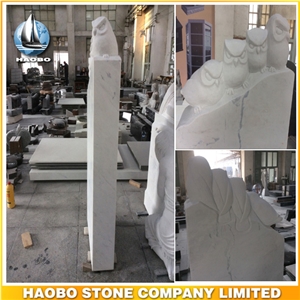 White Marble Headstone Custom Design Owl Caraved Headstone, Angry Birds Pet Monuments Upright Gravestones