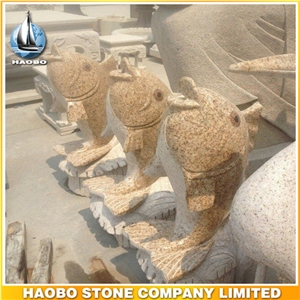 Yellow Granite Sculptures, Hand Carved Granite Animal Carvings Goldfish Wholesale