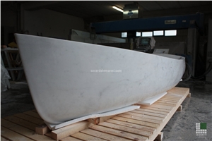 Bathtub-Boat Sculpture Realised with White Carrara Marble