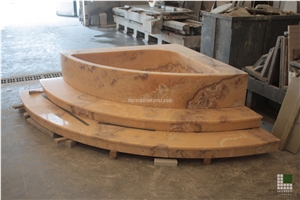 Monolithic Bathtub and Steps Realised with Valparaiso Honey Onyx