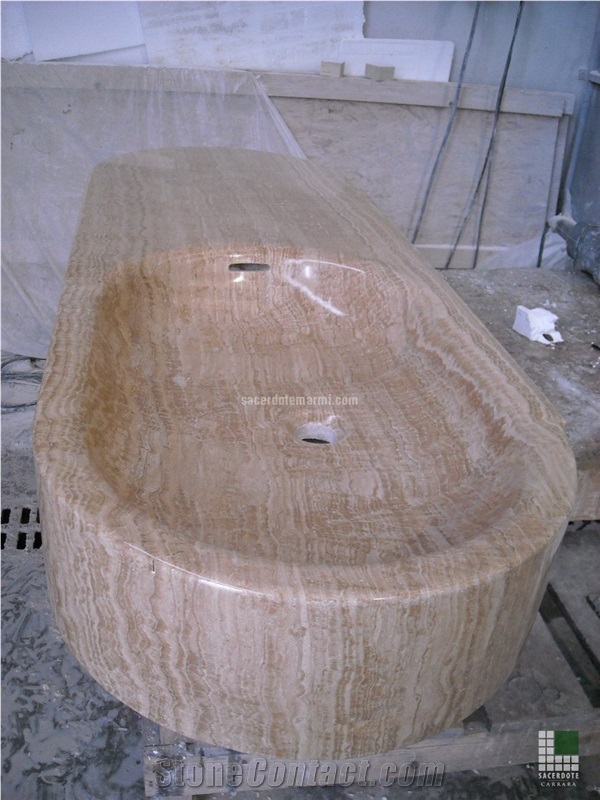 Travertine Washbasin with Overflow Drain