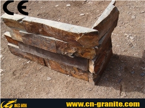 China Rustic Cultured Stone Corner,China Ledge Stone,Stone Wall Decor,Stacked Stone Veneer,Exposed Wall Stone Corner,Cheap Price&Good Quality Cultural Slate Stone Corner,Yellow&Rusty Cover Stone