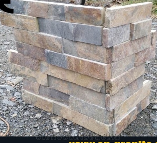 China Rustic Cultured Stone Corner,China Ledge Stone,Stone Wall Decor,Stacked Stone Veneer,Exposed Wall Stone Corner,Cheap Price&Good Quality Cultural Slate Stone Corner,Yellow&Rusty Cover Stone