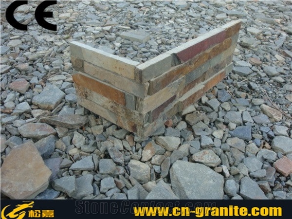 China Rustic Cultured Stone Corner,China Ledge Stone,Stone Wall Decor,Stacked Stone Veneer,Exposed Wall Stone Corner,Cheap Price&Good Quality Cultural Slate Stone Corner,Yellow&Rusty Cover Stone