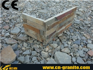 China Rustic Cultured Stone Corner,China Ledge Stone,Stone Wall Decor,Stacked Stone Veneer,Exposed Wall Stone Corner,Cheap Price&Good Quality Cultural Slate Stone Corner,Yellow&Rusty Cover Stone