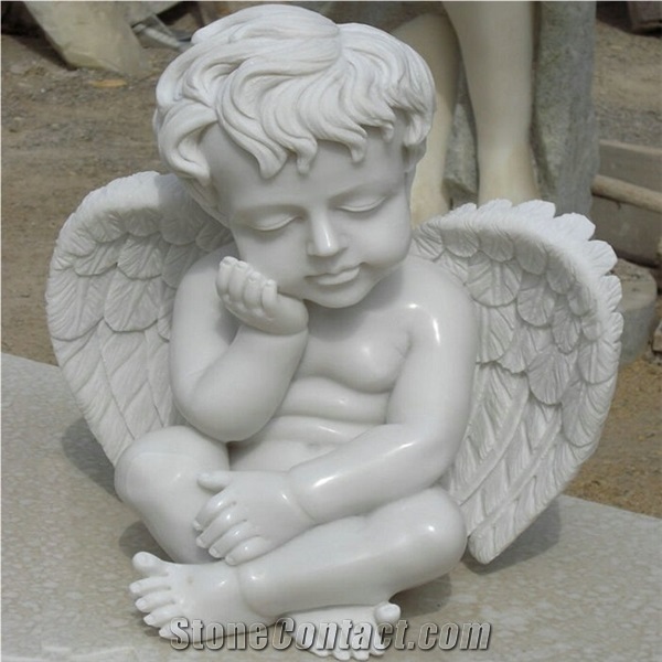 Guangxi White Marble Sculpture Handcarved Cherub Angel Sculptures Angel Child Statues,Human Sculptures,Statues,Head Statues,Handvarved Sulptures,