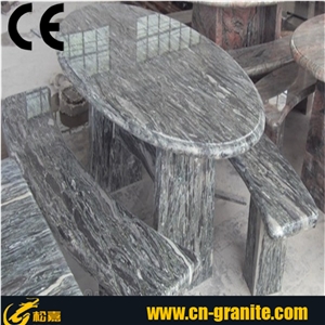 Natural Stone Green Marble Table Sets, Garden Bench, Garden Tables, Outdoor Benches, Granite Table & Bench, Exterior Furniture