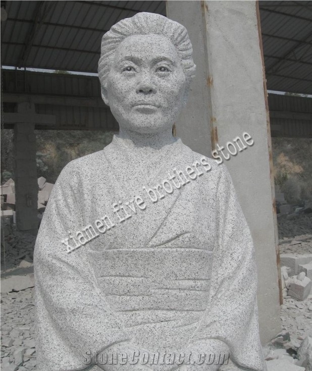 Grey Granite Japanese Figure Sculpture, White Granite Sculpture & Statue