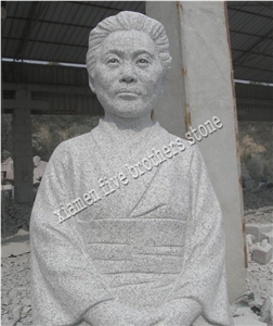 Grey Granite Japanese Figure Sculpture, White Granite Sculpture & Statue