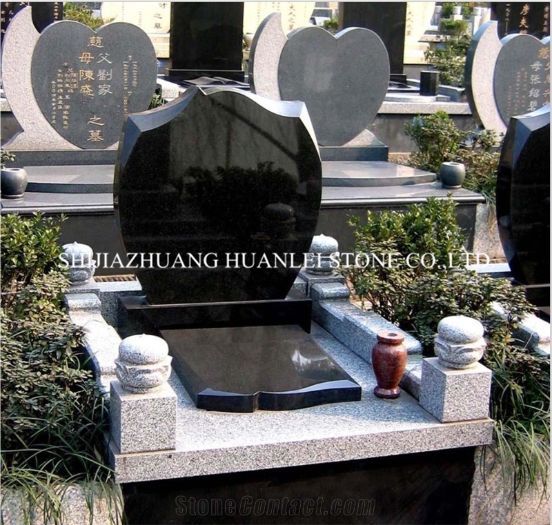 China Nero Assoluto Granite Heart Tombstone Design, Shanxi Black Granite Monument Grade a ,Memorial ,Western Style Headstone,Gravestone,Cemetery Tombstone