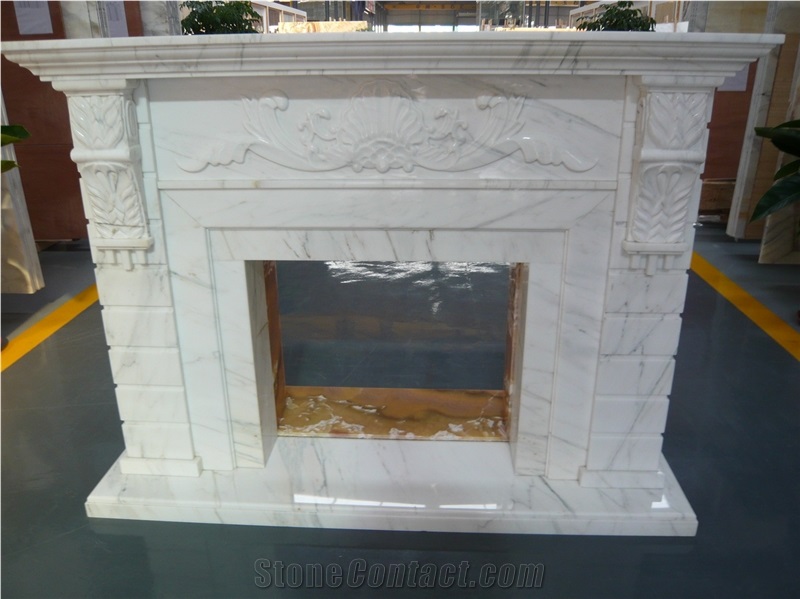 Bianco Carrara White Marble Indoor Fireplace
