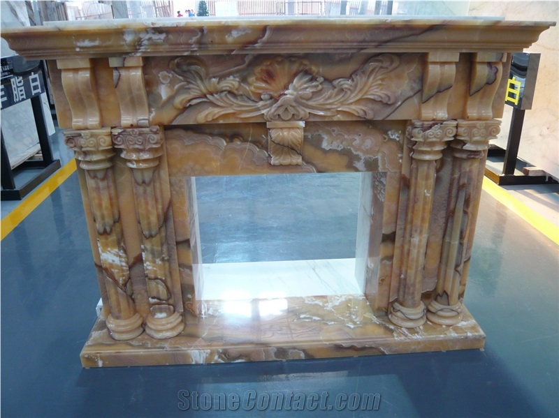 Luxury Yellow Onyx Natural Indoor Fireplace