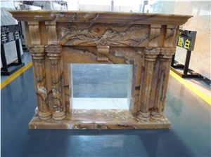 Luxury Yellow Onyx Natural Indoor Fireplace