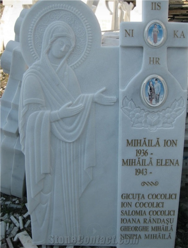 White Marble Engraved Tombstones, Buteasa Furnir Marble Monument & Tomstone