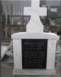 White Marble Engraved Tombstones, Buteasa Furnir Marble Monument & Tomstone