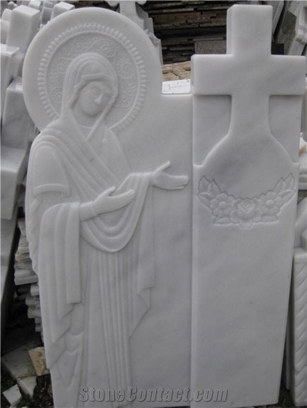 White Marble Engraved Tombstones, Buteasa Furnir Marble Monument & Tomstone