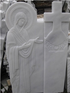 White Marble Engraved Tombstones, Buteasa Furnir Marble Monument & Tomstone