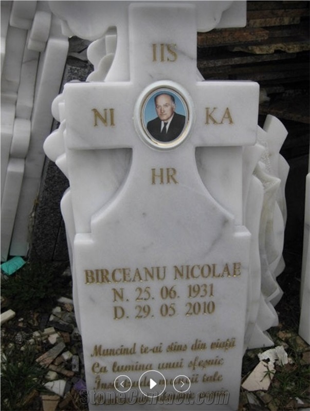 White Marble Engraved Tombstones, Buteasa Furnir Marble Monument & Tomstone