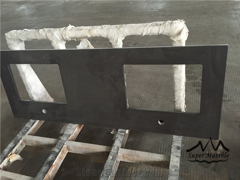Pure Black Quartz Stone Bathroom Counter Top