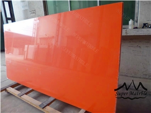 Pure Orange Red Quartz Stone Slab-Pl1017