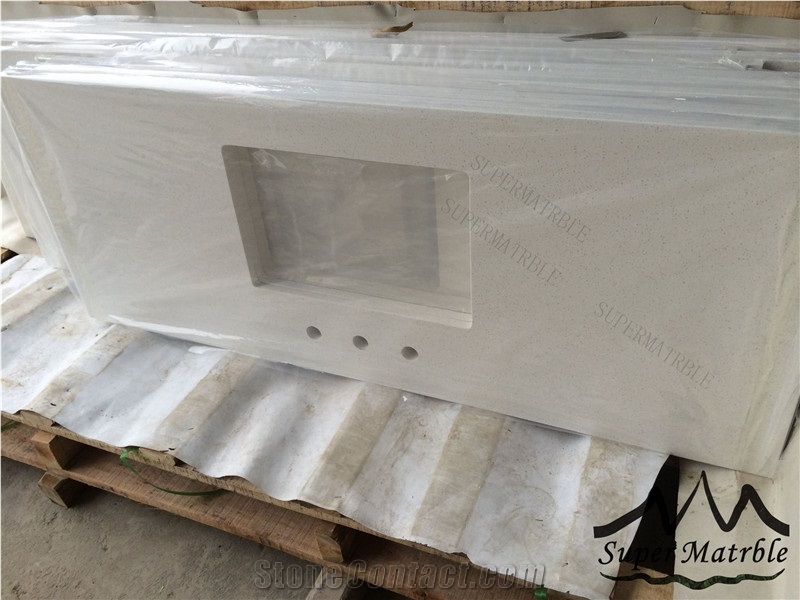 Super White Quartz Bath Counter Top-Blanco Arenal