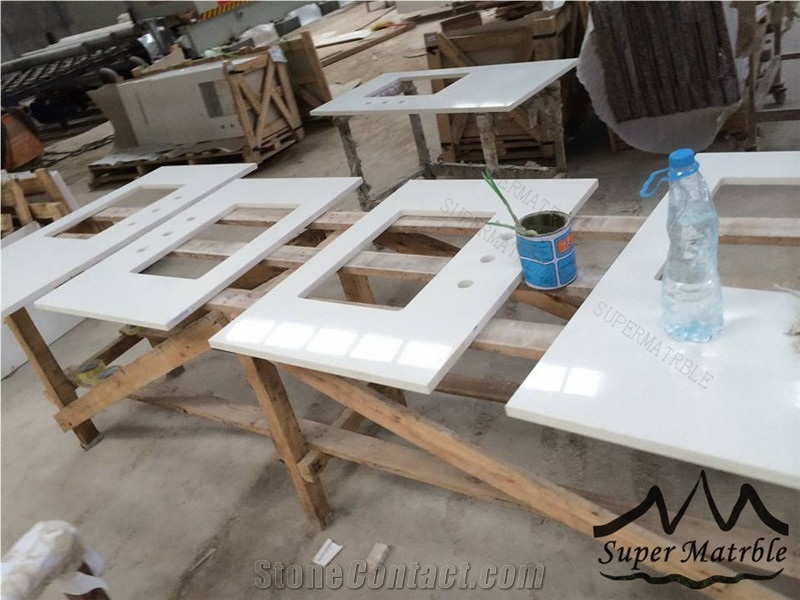 Super White Quartz Bath Counter Top-Blanco Arenal