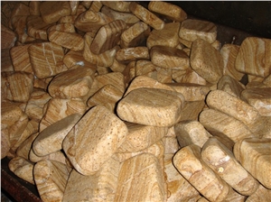 Wood Vein Yellow Sandstone Antique Tumbled Finish Paving Cobble Stone Bricks