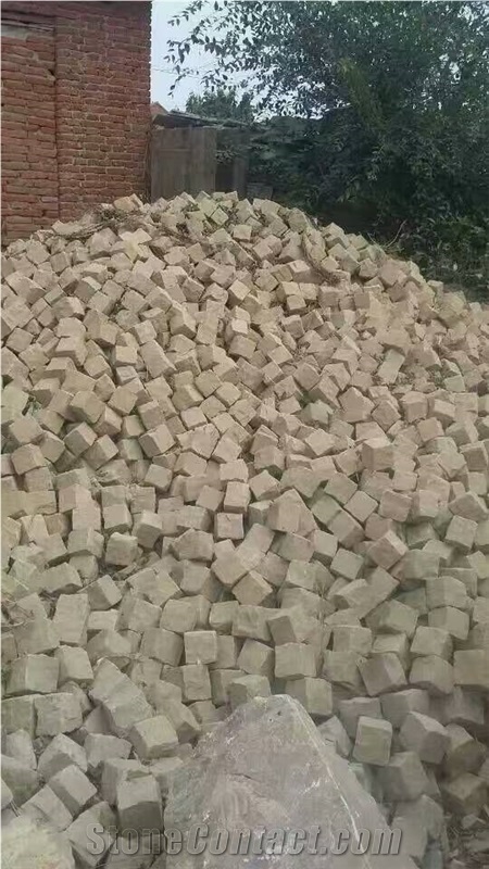Wood Vein Yellow Sandstone Antique Tumbled Finish Paving Cobble Stone Bricks