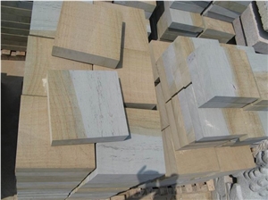 Wood Vein Yellow Sandstone Antique Tumbled Finish Paving Cobble Stone Bricks