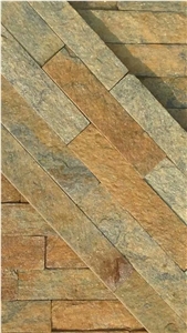 Yellow Brown Slate Culture Stone Wall Clading Stacked Castle Rock Loose Veneer