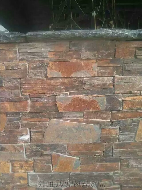 Yellow Brown Slate Culture Stone Wall Clading Stacked Castle Rock Loose Veneer