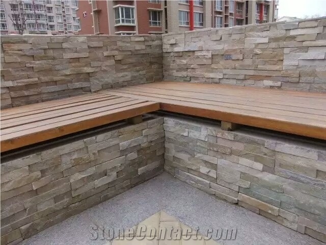 Yellow Brown Slate Culture Stone Wall Clading Stacked Castle Rock Loose Veneer
