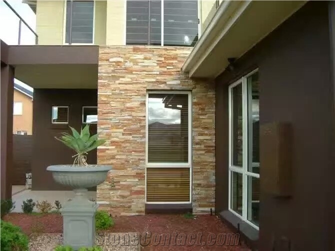 Yellow Brown Slate Culture Stone Wall Clading Stacked Castle Rock Loose Veneer