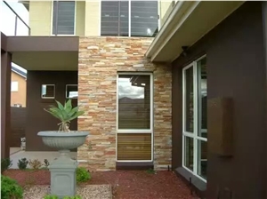 Yellow Brown Slate Culture Stone Wall Clading Stacked Castle Rock Loose Veneer
