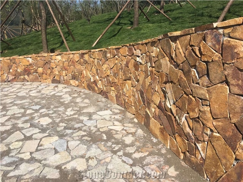Yellow Brown Slate Random Flag Stone Stacked Castle Rock Stones Low Prices