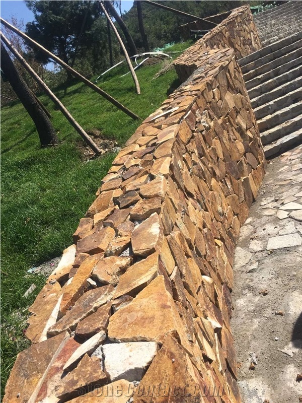 Yellow Brown Slate Random Flag Stone Stacked Castle Rock Stones Low Prices