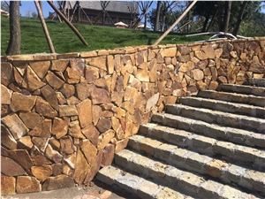 Yellow Brown Slate Random Flag Stone Stacked Castle Rock Stones Low Prices